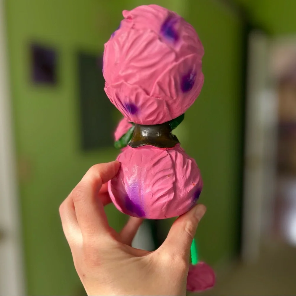 Vintage Pink Sitting Cabbage Girl Farmhouse Cottagecore Ladybug Decor Art - Picture 7 of 10